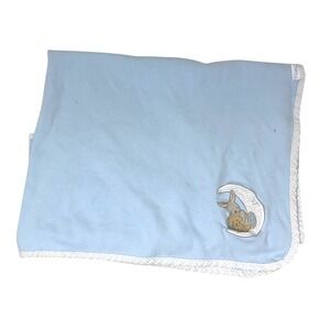 Vintage Carters Baby Blanket Embroidered Blue Bunny Moon Puppy Dog Cotton USA